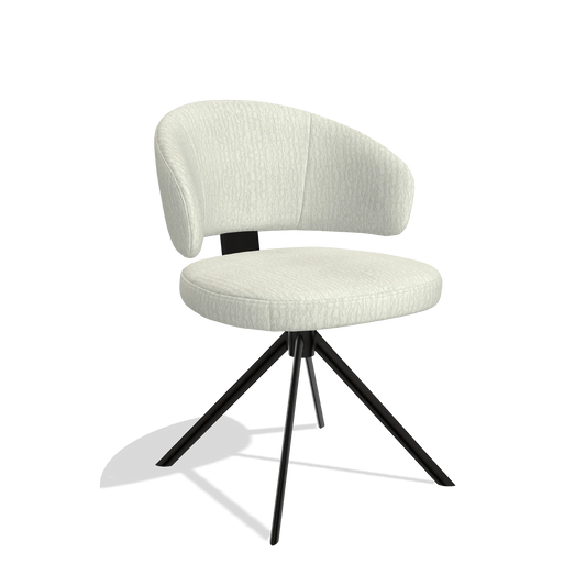 Silla de comedor Zenith 6604 en tela Energy 101 (gris claro), base giratoria en negro, vista en ángulo