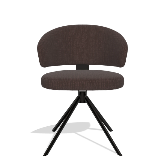Silla de comedor Zenith 6604 en tela Energy 34 (chocolate), base giratoria en negro, vista frontal