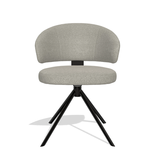 Silla de comedor Zenith 6604 en tela Glory 01 (greige), base giratoria en negro, vista frontal