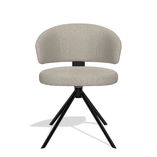 Silla de comedor Zenith 6604 en tela Glory 05 (greige), base giratoria en negro, vista frontal