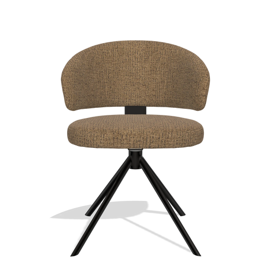 Silla de comedor Zenith 6604 en tela Horta 23 (oliva), base giratoria en negro, vista frontal