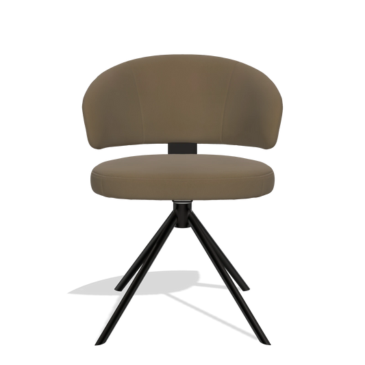 Sedia da pranzo Zenith 6604 in Pelle A802 (oliva), base girevole in nero, vista frontale