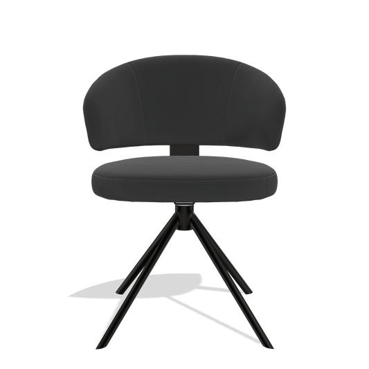 Sedia da pranzo Zenith 6604 in Pelle A804 (nero), base girevole in nero, vista frontale