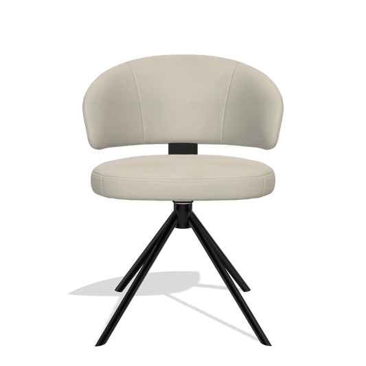 Sedia da pranzo Zenith 6604 in Pelle A822 (grigio chiaro), base girevole in nero, vista frontale