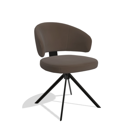 Sedia da pranzo Zenith 6604 in Pelle A825 (marrone), base girevole in nero, vista angolata