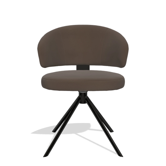Sedia da pranzo Zenith 6604 in Pelle A825 (marrone), base girevole in nero, vista frontale