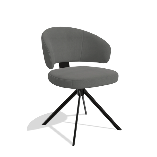 Sedia da pranzo Zenith 6604 in Pelle B400 (grigio scuro), base girevole in nero, vista angolata