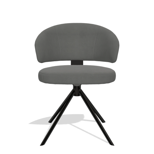 Sedia da pranzo Zenith 6604 in Pelle B400 (grigio scuro), base girevole in nero, vista frontale