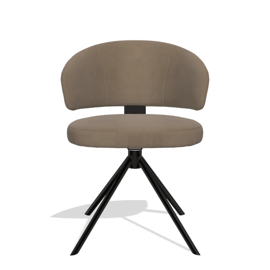 Sedia da pranzo Zenith 6604 in Pelle B402 (tortora), base girevole in nero, vista frontale