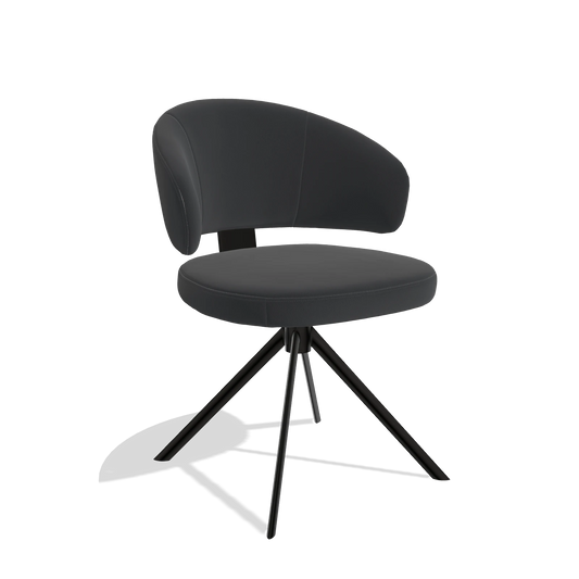 Sedia da pranzo Zenith 6604 in Pelle B500 (nero), base girevole in nero, vista angolata
