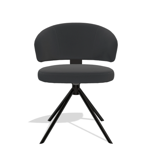 Sedia da pranzo Zenith 6604 in Pelle B500 (nero), base girevole in nero, vista frontale