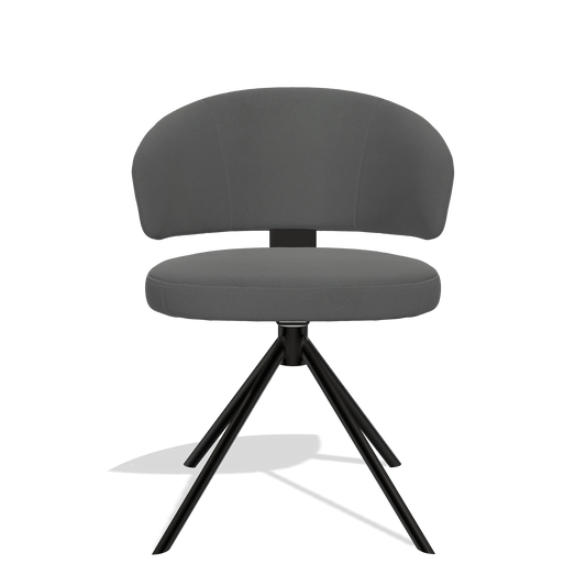 Silla de comedor Zenith 6604 en Piel B502 (gris oscuro), base giratoria en negro, vista frontal