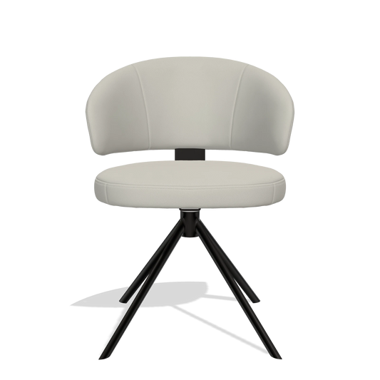 Sedia da pranzo Zenith 6604 in Pelle B506 (grigio chiaro), base girevole in nero, vista frontale