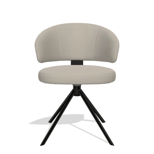 Sedia da pranzo Zenith 6604 in Pelle B514 (grigio chiaro), base girevole in nero, vista frontale