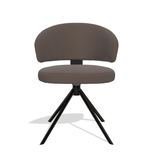 Silla de comedor Zenith 6604 en Piel B535 (marrón), base giratoria en negro, vista frontal