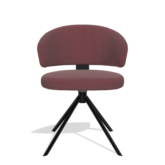 Sedia da pranzo Zenith 6604 in Pelle B554 (marrone), base girevole in nero, vista frontale