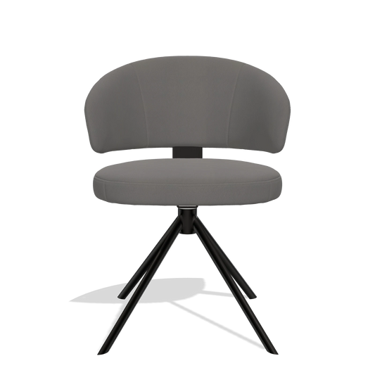 Sedia da pranzo Zenith 6604 in Pelle B584 (grigio scuro), base girevole in nero, vista frontale