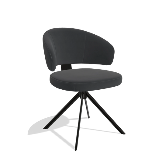 Silla de comedor Zenith 6604 en Piel B900 (negro), base giratoria en negro, vista en ángulo