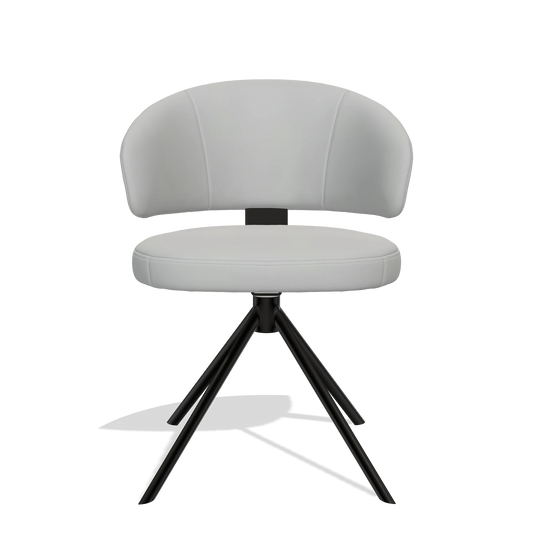 Silla de comedor Zenith 6604 en Piel B904 (gris claro), base giratoria en negro, vista frontal