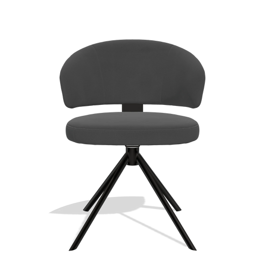 Silla de comedor Zenith 6604 en Piel B905 (antracita), base giratoria en negro, vista frontal