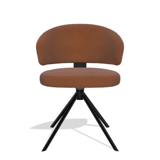 Silla de comedor Zenith 6604 en Piel B912 (óxido), base giratoria en negro, vista frontal