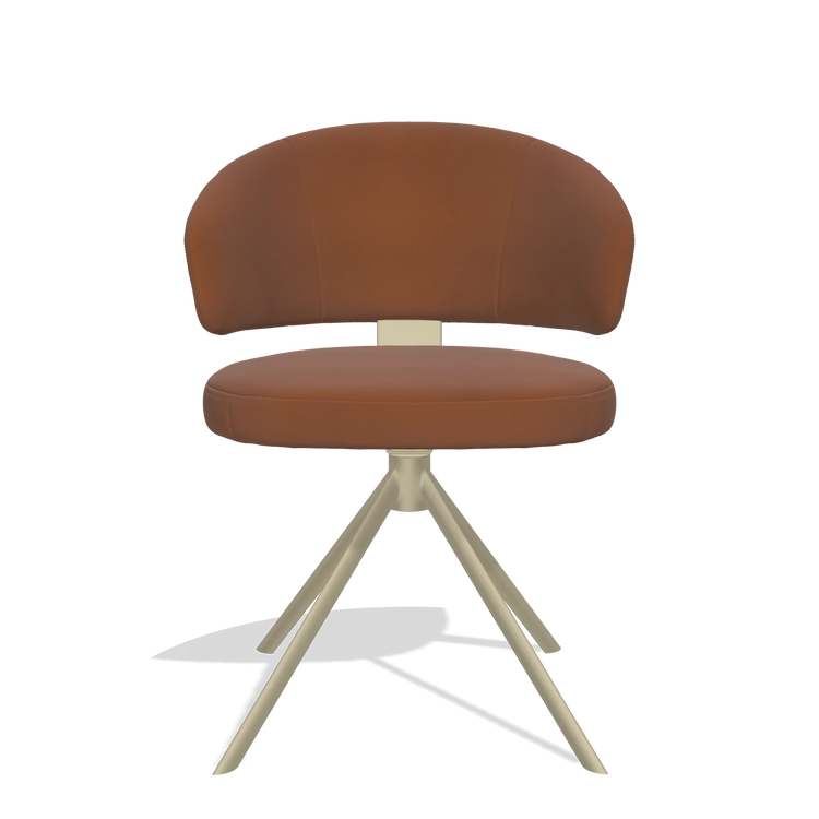 Dining Chair Zenith 6604 in Leather B912 (rust), champagne swivel base, front view