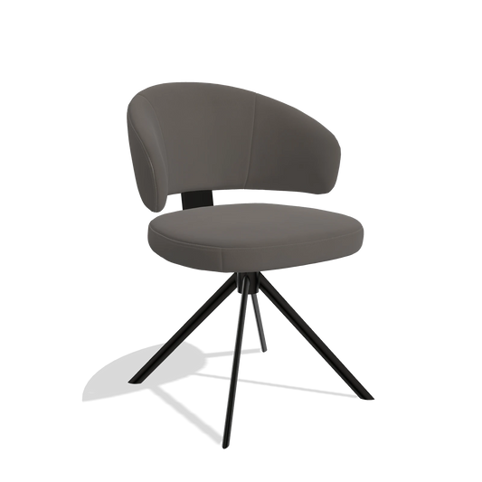 Silla de comedor Zenith 6604 en Piel B918 (gris oscuro), base giratoria en negro, vista en ángulo