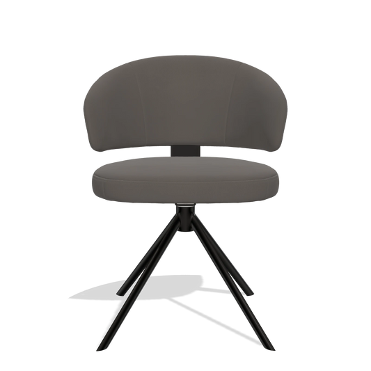 Silla de comedor Zenith 6604 en Piel B918 (gris oscuro), base giratoria en negro, vista frontal
