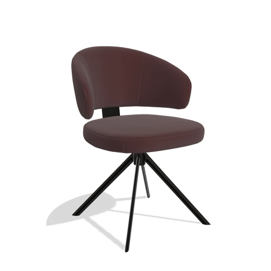 Silla de comedor Zenith 6604 en Piel B938 (chocolate), base giratoria en negro, vista en ángulo