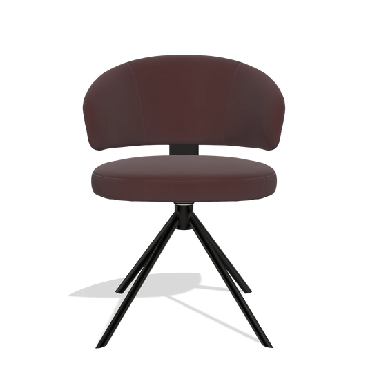 Silla de comedor Zenith 6604 en Piel B938 (chocolate), base giratoria en negro, vista frontal