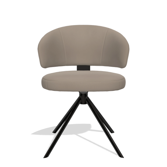 Silla de comedor Zenith 6604 en Piel B942 (greige), base giratoria en negro, vista frontal