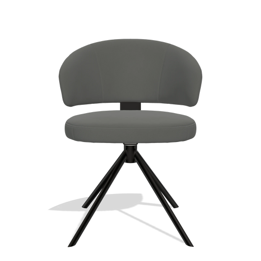 Silla de comedor Zenith 6604 en Piel B945 (gris oscuro), base giratoria en negro, vista frontal