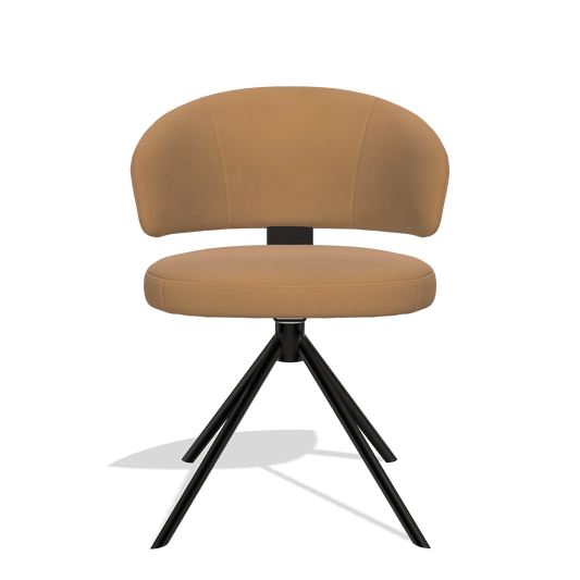 Silla de comedor Zenith 6604 en Piel B947 (caramelo), base giratoria en negro, vista frontal