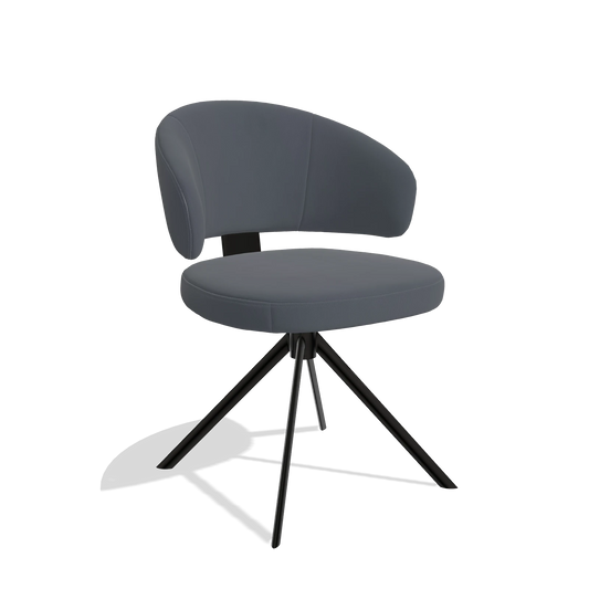Silla de comedor Zenith 6604 en Piel B961 (gris oscuro), base giratoria en negro, vista en ángulo