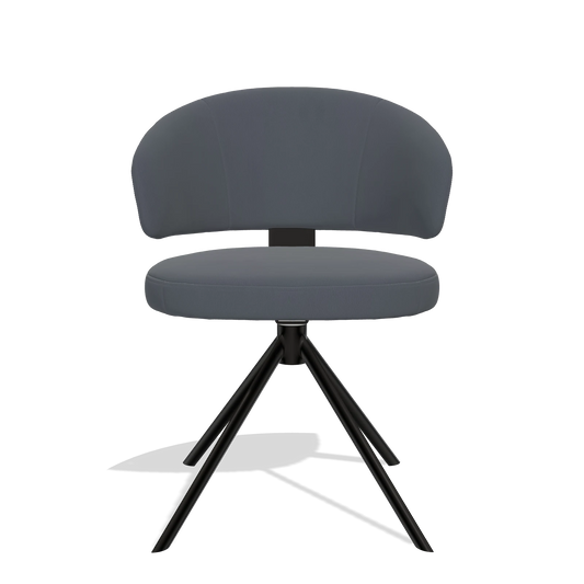Silla de comedor Zenith 6604 en Piel B961 (gris oscuro), base giratoria en negro, vista frontal