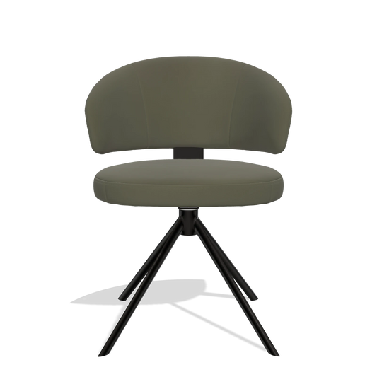 Silla de comedor Zenith 6604 en Piel B962 (gris oscuro), base giratoria en negro, vista frontal