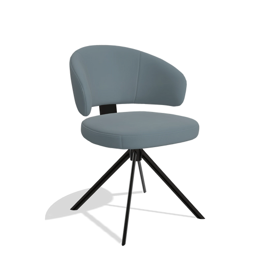 Silla de comedor Zenith 6604 en Piel B963 (gris), base giratoria en negro, vista en ángulo