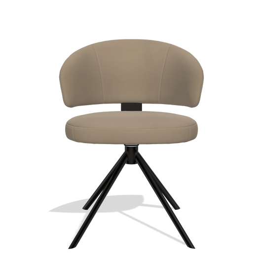 Silla de comedor Zenith 6604 en Piel B968 (topo), base giratoria en negro, vista frontal