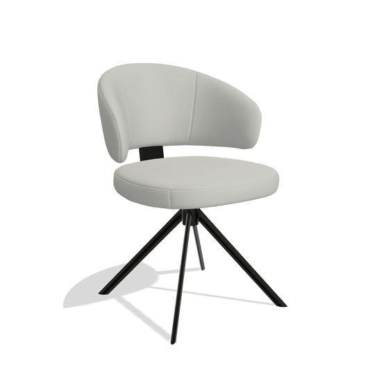 Silla de comedor Zenith 6604 en Piel B970 (gris claro), base giratoria en negro, vista en ángulo
