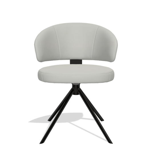 Silla de comedor Zenith 6604 en Piel B970 (gris claro), base giratoria en negro, vista frontal
