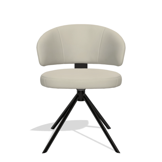 Silla de comedor Zenith 6604 en Piel B971 (gris claro), base giratoria en negro, vista frontal