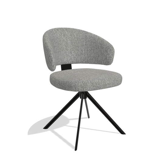 Silla de comedor Zenith 6604 en tela Lodge 40 (gris), base giratoria en negro, vista en ángulo