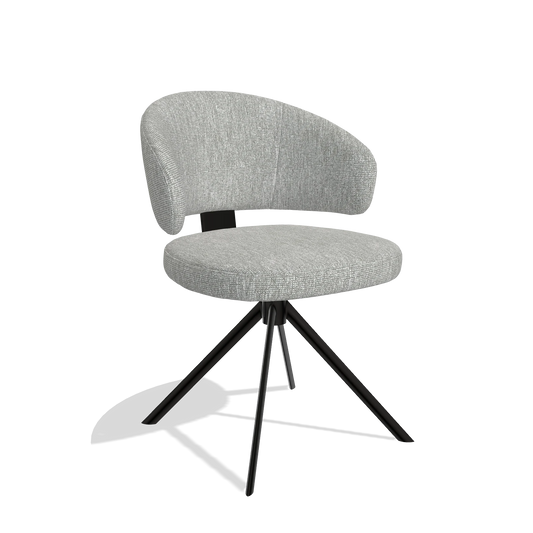 Silla de comedor Zenith 6604 en tela Lodge 60 (greige), base giratoria en negro, vista en ángulo