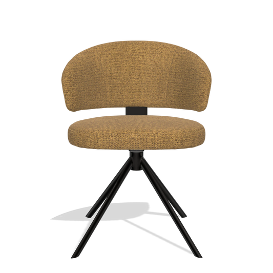 Sedia da pranzo Zenith 6604 in tessuto Mito 06 (cognac), base girevole in nero, vista frontale