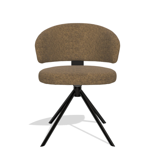 Sedia da pranzo Zenith 6604 in tessuto Mito 14 (marrone), base girevole in nero, vista frontale