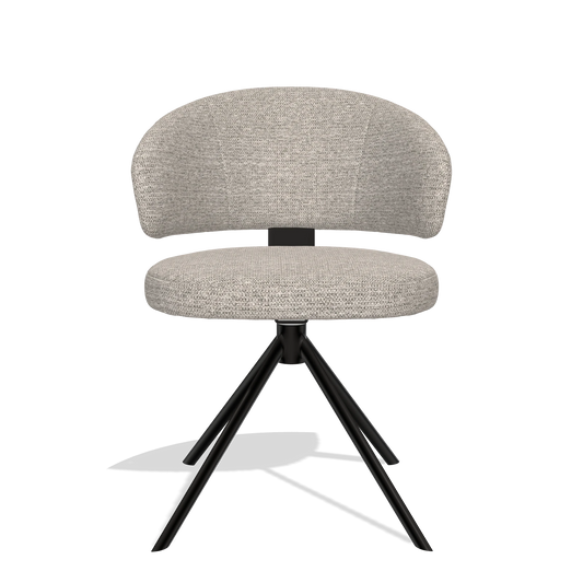 Silla de comedor Zenith 6604 en tela Mito 180 (greige), base giratoria en negro, vista frontal