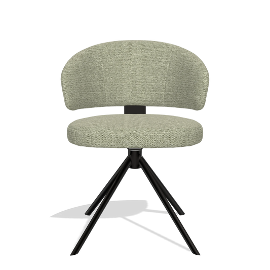Sedia da pranzo Zenith 6604 in tessuto Mito 55 (verde salvia), base girevole in nero, vista frontale