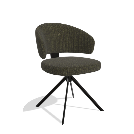 Sedia da pranzo Zenith 6604 in tessuto Niagara 502 (nero), base girevole in nero, vista angolata