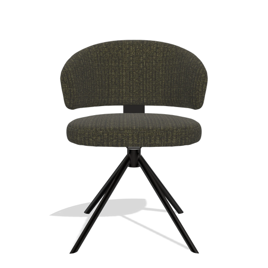 Sedia da pranzo Zenith 6604 in tessuto Niagara 502 (nero), base girevole in nero, vista frontale