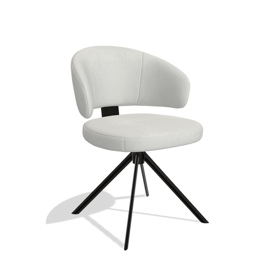Sedia da pranzo Zenith 6604 in tessuto Niagara 901 (grigio chiaro), base girevole in nero, vista angolata